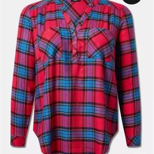 Torrid Harper Flannel Tunic Pullover Pink Plaid Women’s plus size 2x 18/20